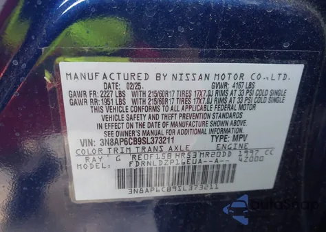 2025 Nissan Kicks Sv Intelligent Awd z USA, uszkodzony, nr VIN 3N8AP6CB9SL373211